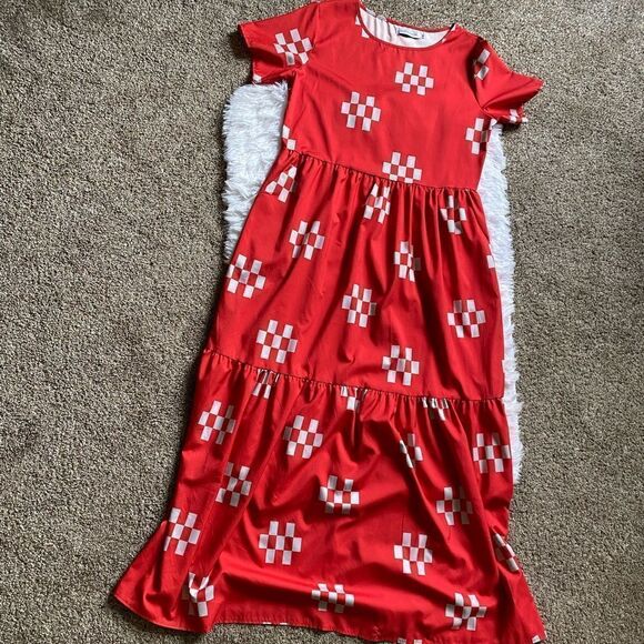 Misslook Dress Maxi Lightweight Thin Short Sleeve Long Red Women’s Size Medium - Picture 1 of 10